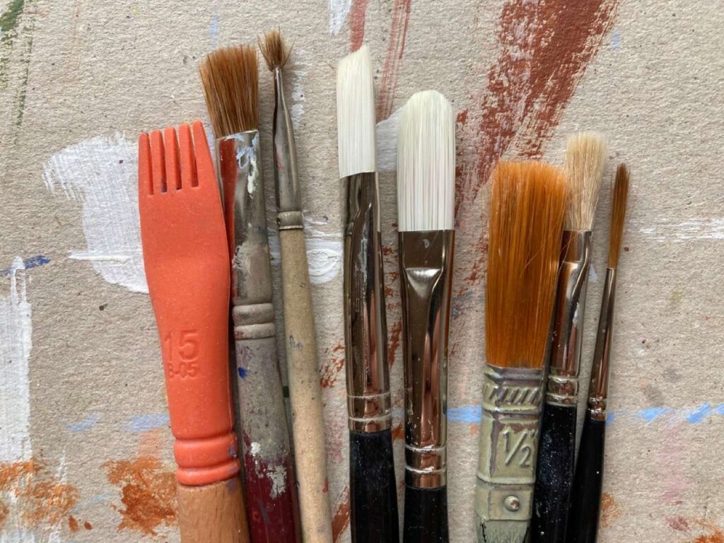 Some of the brushes I use for acrylic painting