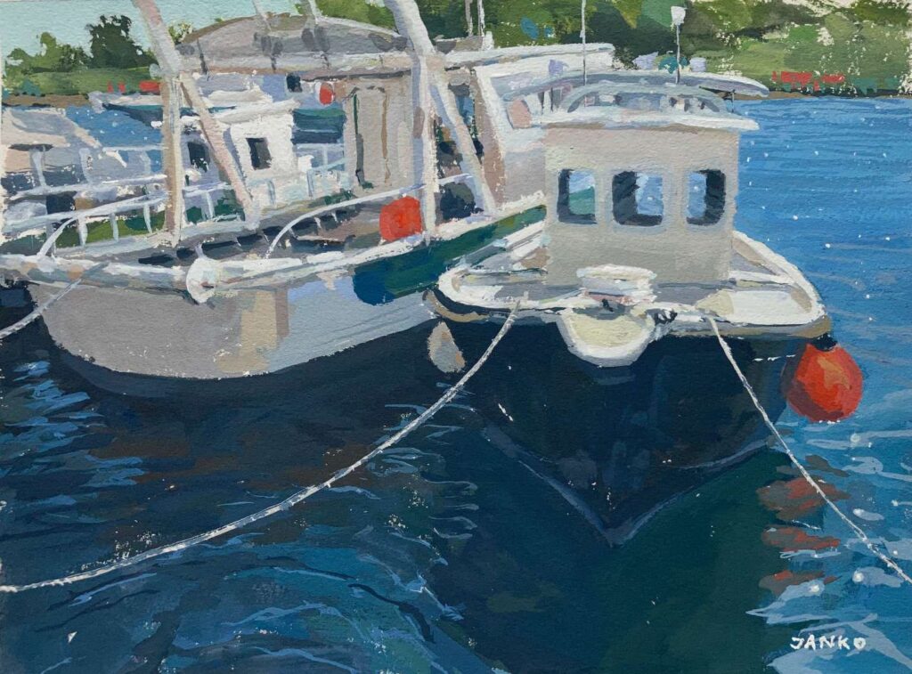 Vrsar Harbour II, gouache painting